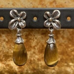 Ann King Earrings 18K Sterling Silver And Tigers Eye Dangle